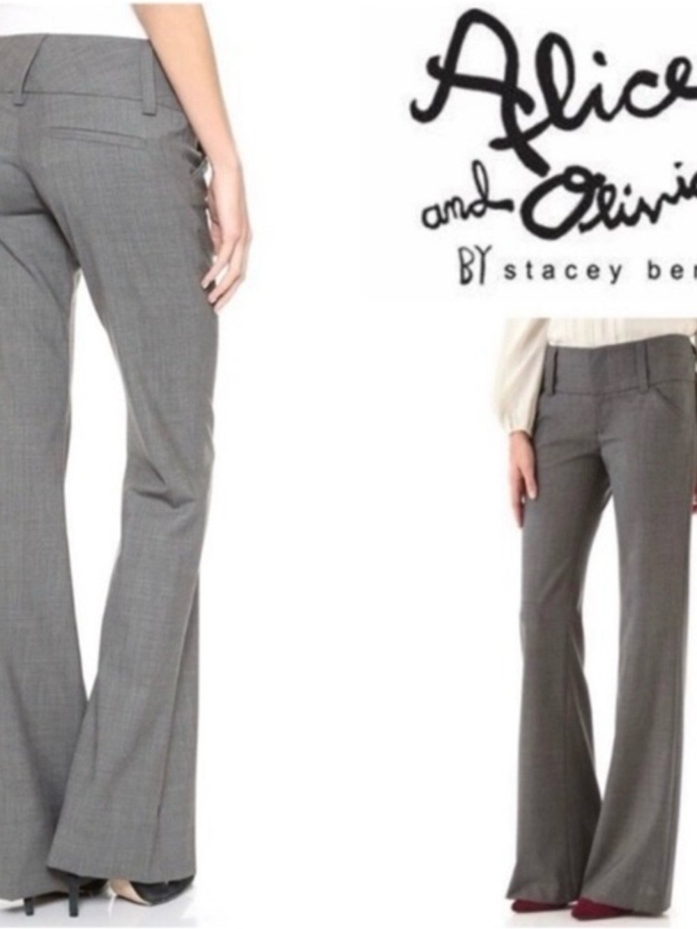 Alice + Olivia Gray Flared Tailored Dress Pants